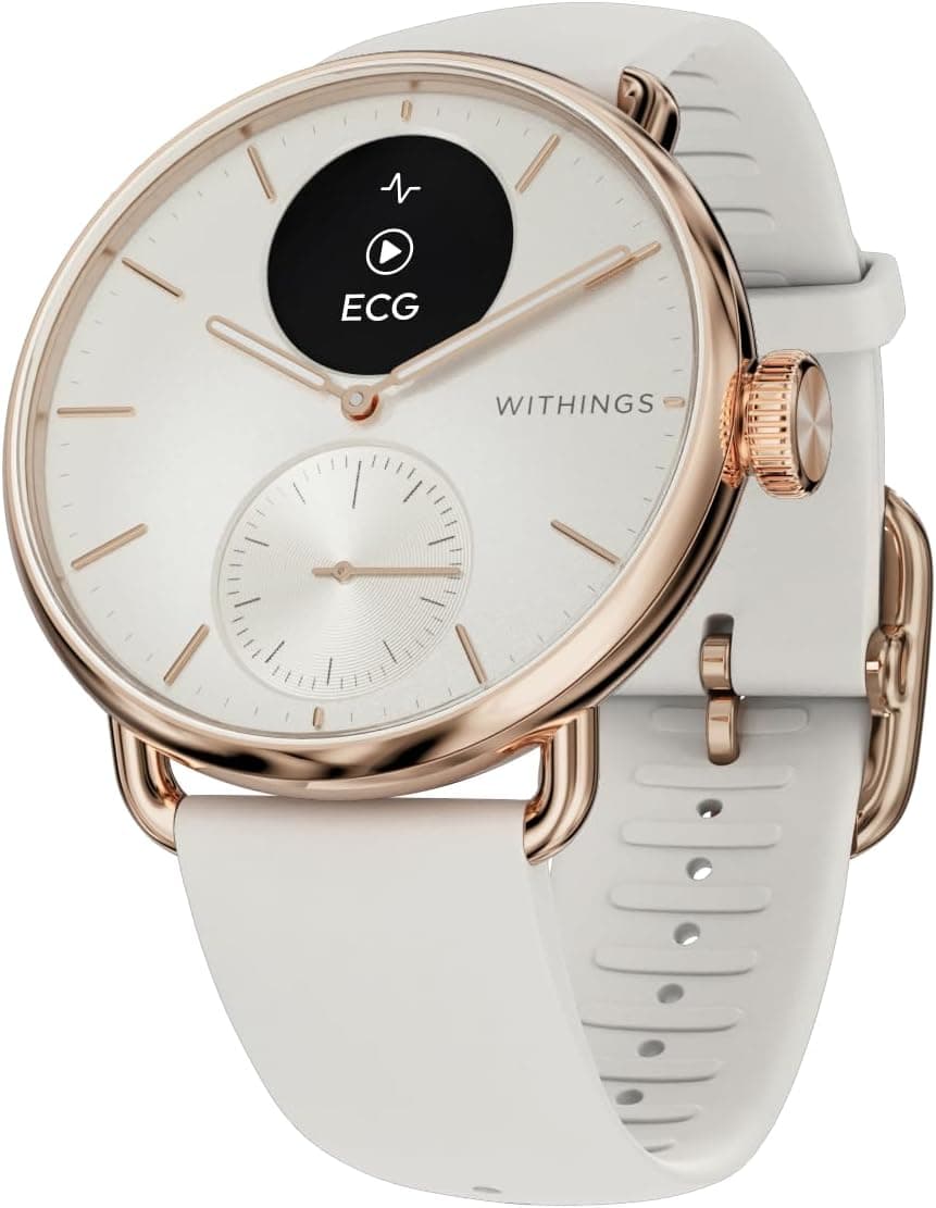 Withings Scanwatch 2 Ziffernblatt weiß [inkl. Kunststoff-Armband weiß] 38mm Edelstahlgehäuse rosegold
