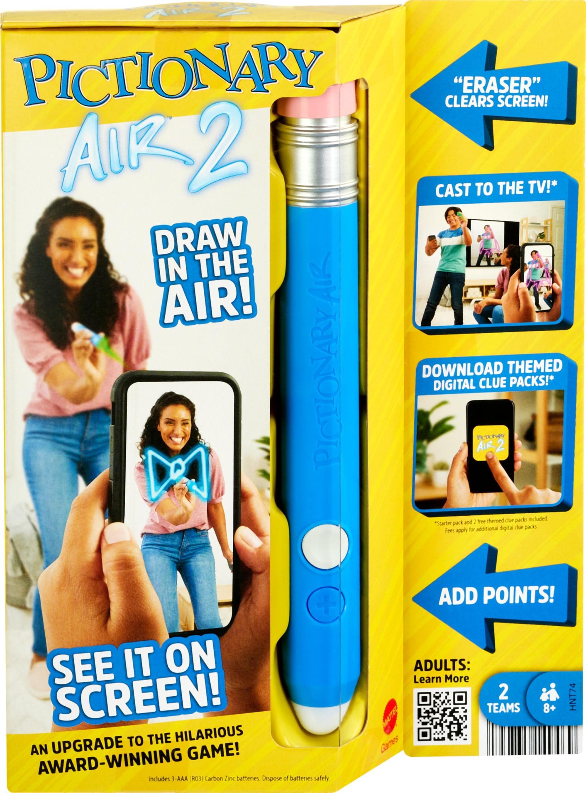 Mattel Games Pictionary Air 2 Zeichenspiel mit App Familienspiel mit Lichtstift und Begriffskarten zum Verbinden mit dem Smartphone oder Tablet