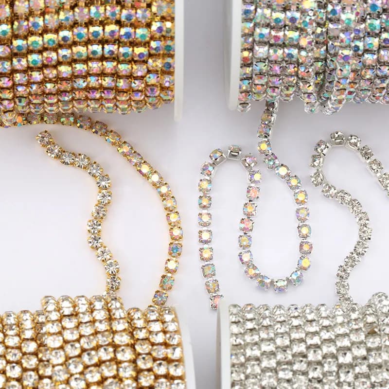 1 Yard 10 Yards/Rolle SS6-SS16 Glitzer-Kristall-Strass-Kette zum Aufnähen, zum Aufkleben, für Kleidung, DIY, Bekleidungszubehör, Verkleidung,