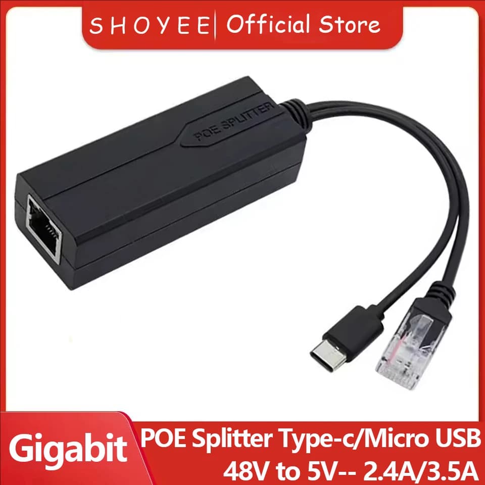 POE-Splitter 48 V auf 5 V Micro-USB Typ-C 100 Mbit/s und 1000 Mbit/s Gigabit-POE-Kamera-Injektor-Netzteil für Huawei Hikvision