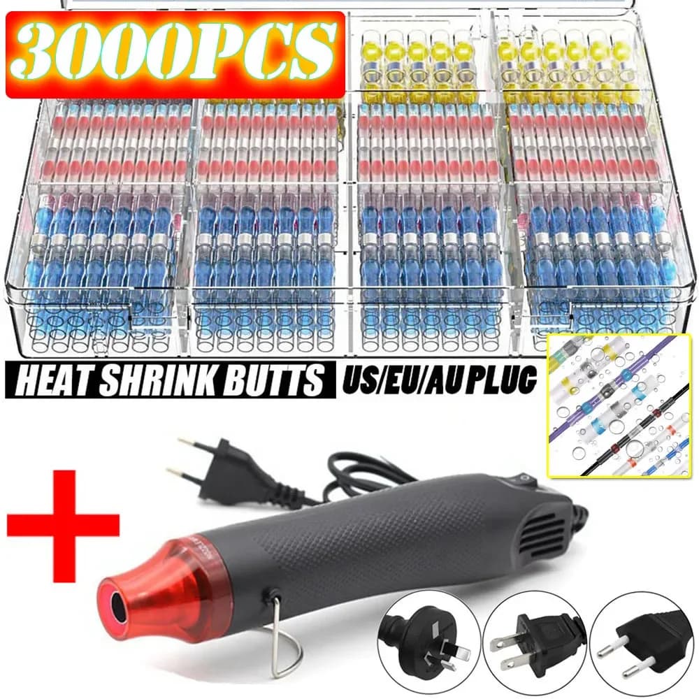 300 W Lufttrockner Heißluftpistole EU AU US Haartrockner zum Löten Thermobläse Schrumpffolierwerkzeuge mit 300 Stück Drahtanschlüssen