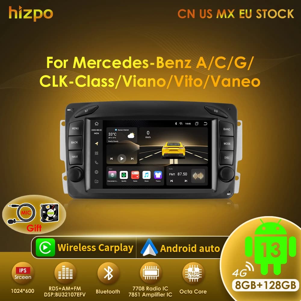 Hizpo Android Auto Radio für Mercedes Benz CLK W209 W203 W463 W208 Carplay Auto Multimedia RDS GPS Keine 2din Autoradio 8 Core 7862