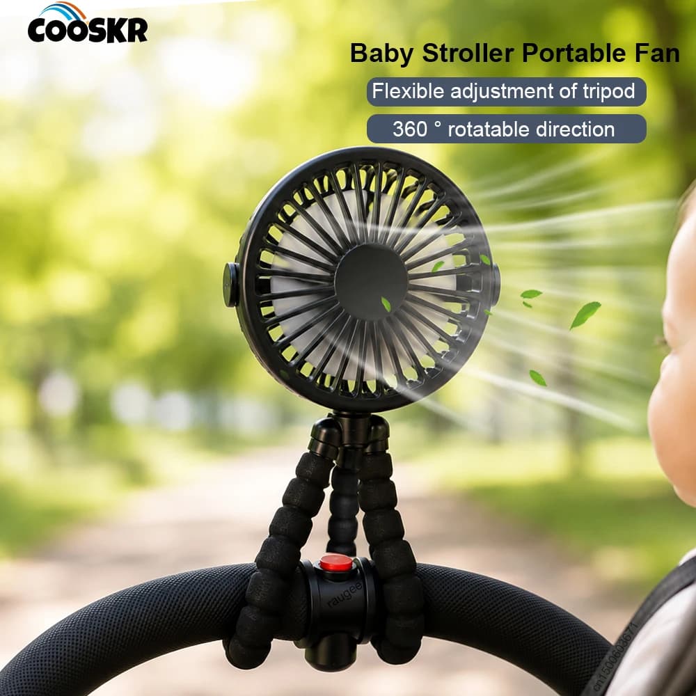 Baby-Kinderwagen-Ventilator, tragbar, handgeführt, 360° ° Drehbarer, flexibler, verstellbarer Stativ-Luftkühlventilator, wiederaufladbarer