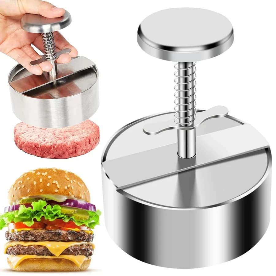 Hamburger-Patty-Maker-Presse, Edelstahl 304, antihaftbeschichtet, rund, manuell, Reis, Kugelform, Dicke angepasst, für Küche, Rindfleisch,