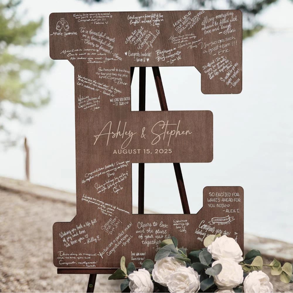 Personalisiertes Gästebuch für Hochzeiten, alternatives individuelles Buchstaben-Gästebuch, rustikales Boho-Willkommensschild für Hochzeitsgäste,