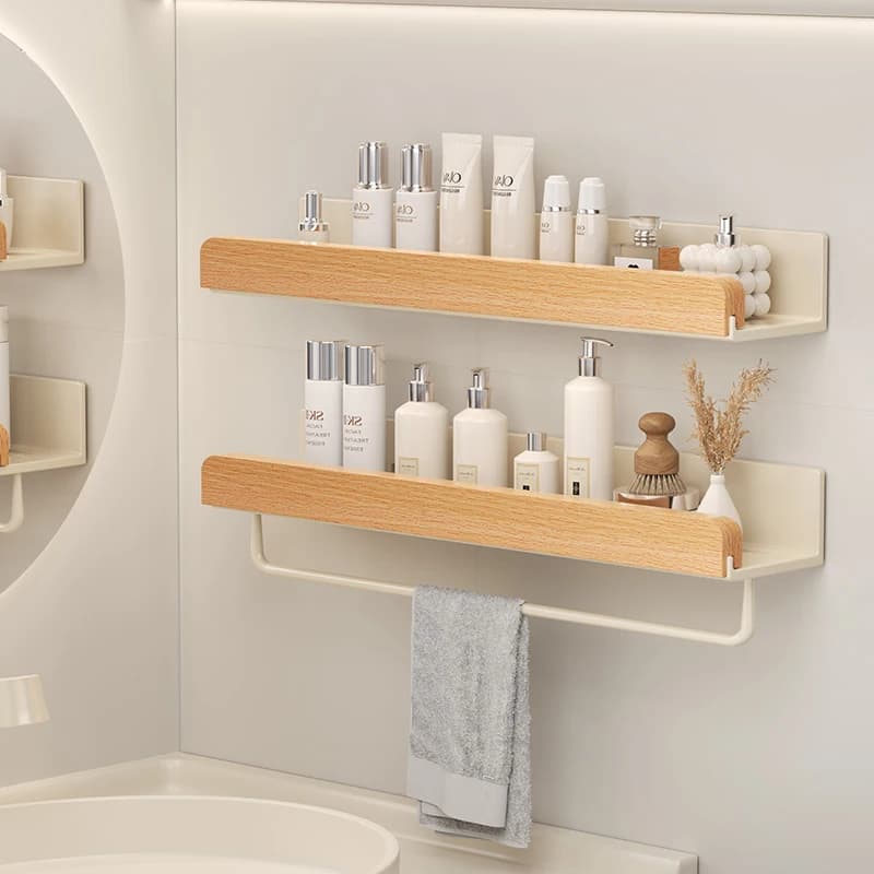 Holz Aluminium Wasserdicht für Badezimmer Regal Regale Shampoo Make-up Lagerung Halter Zubehör Küche Sorage Bad Zubehör