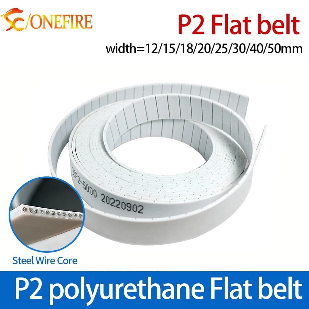 P2 Flachriemen Breite 12 15 18 20 25 30 40 50mm Dicke 2mm Farbe Weiß Polyurethan mit Stahlkern für Fitnessgeräte