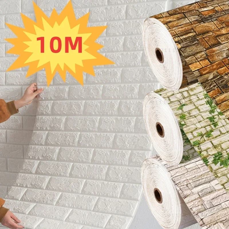 70 cm x 10 m selbstklebende Tapete, Dekoration, antike Schaumstoff-Ziegelstein-Tapete, Wohnzimmer, Schlafzimmer, wasserdichter 3D-Wandaufkleber
