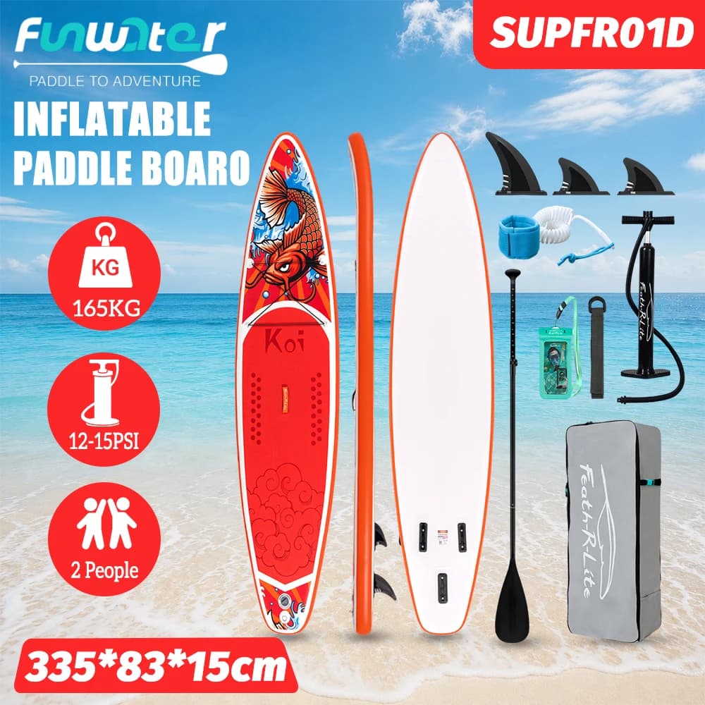 Funwater SUPFR01D Aufblasbares Stand-Up-Paddle-Board 11 Fuß 350*84*15cm Maximale Tragfähigkeit 165KG Geeignet für Anfänger