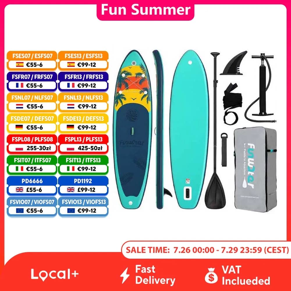 FunWater aufblasbares Stand-Up-Paddle-Board, Paddling-Board, Surfbrett, Surf-Sup-Board, 320–385 cm, rutschfestes Wassersport-Paddle-Board