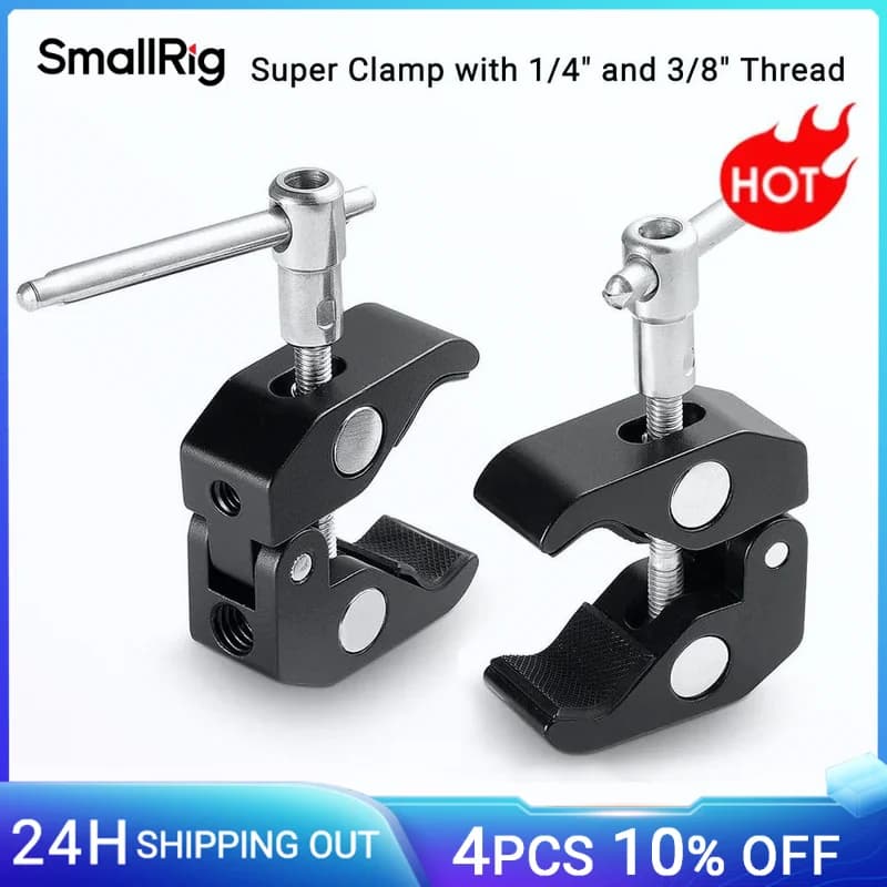 SmallRig Super-Klemme mit 1/4 und 3/8 Gewinde, 2 Stück, Packung für 15–44 mm Stangen, Kameras, Lichter, Regenschirme, Haken, Regale, Kameraklemme
