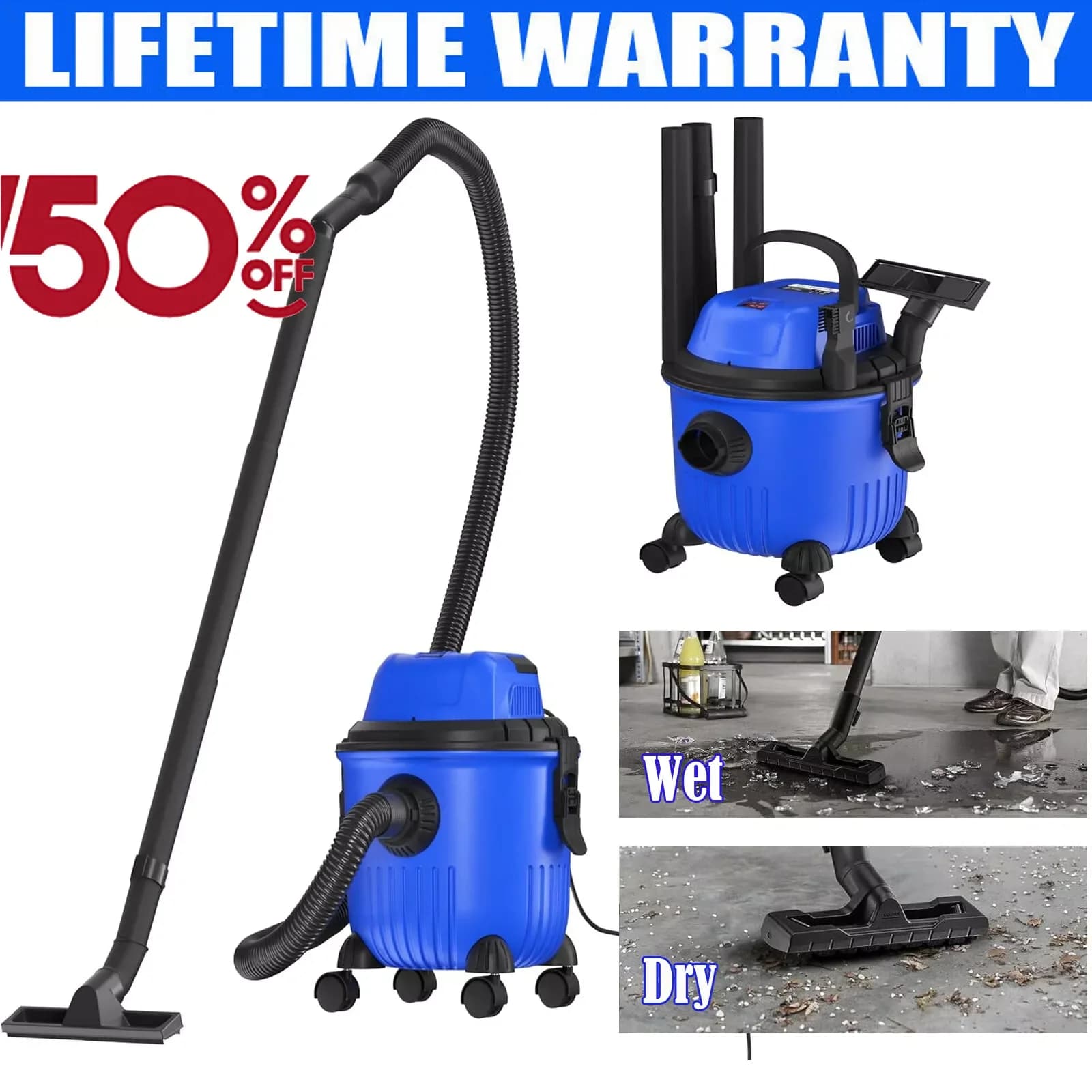 DayPlus Industriestaubsauger Hoover Nass- und Trockensauger 4800 W Leistungsstarke Saugkraft Beutellos, 16 kPa, 15 Liter Fassungsvermögen, 4