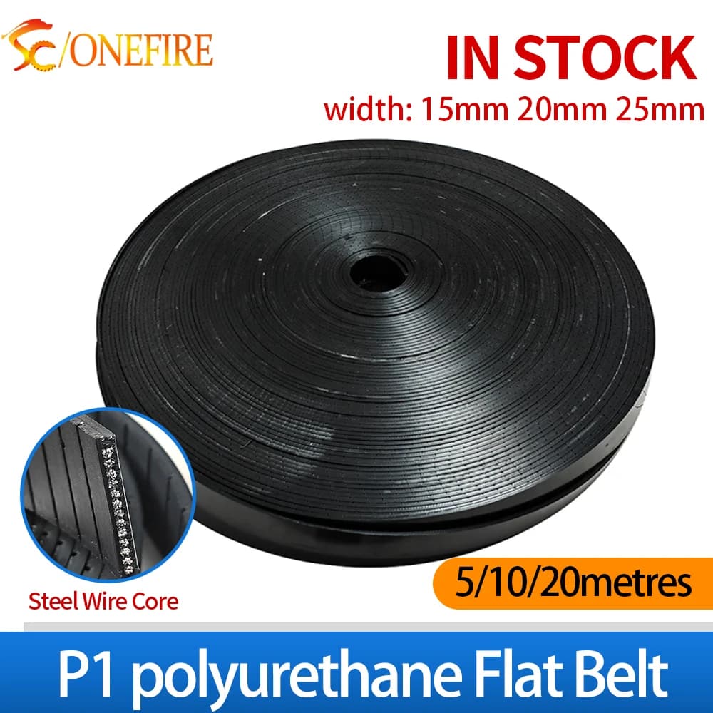 P1 Flachriemen Breite 15mm 20mm 25mm Dicke 1~1,6mm Farbe Schwarz Polyurethan P1-20mm P1-25mm mit Stahlkern für Crosstrainer