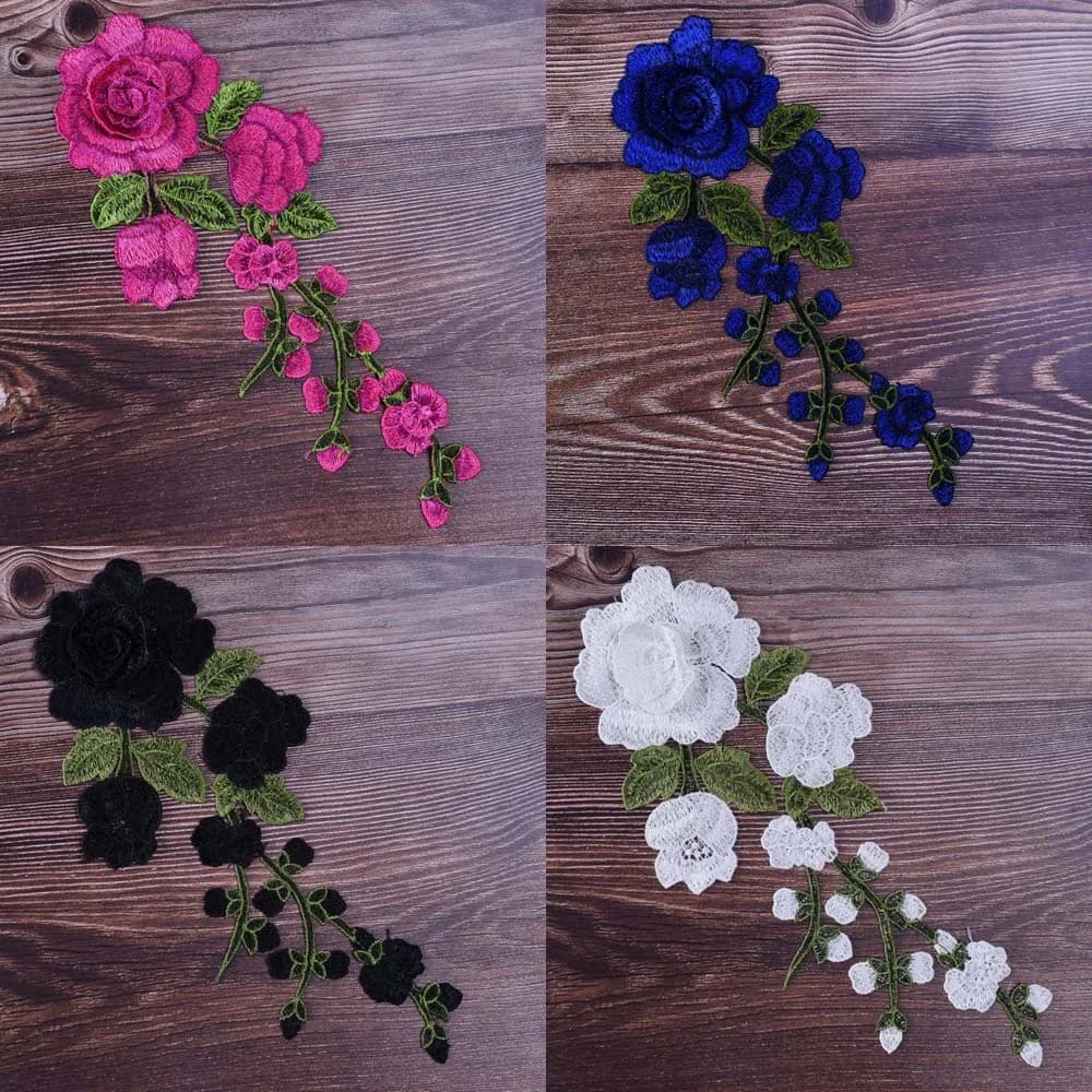 1 Stück Rosen-Stickerei zum Aufnähen, Blumen-Aufnäher, Aufkleber für Kleidung, Abzeichen, Nähen, Stoff-Applikationen, Zubehör, 12 Farben