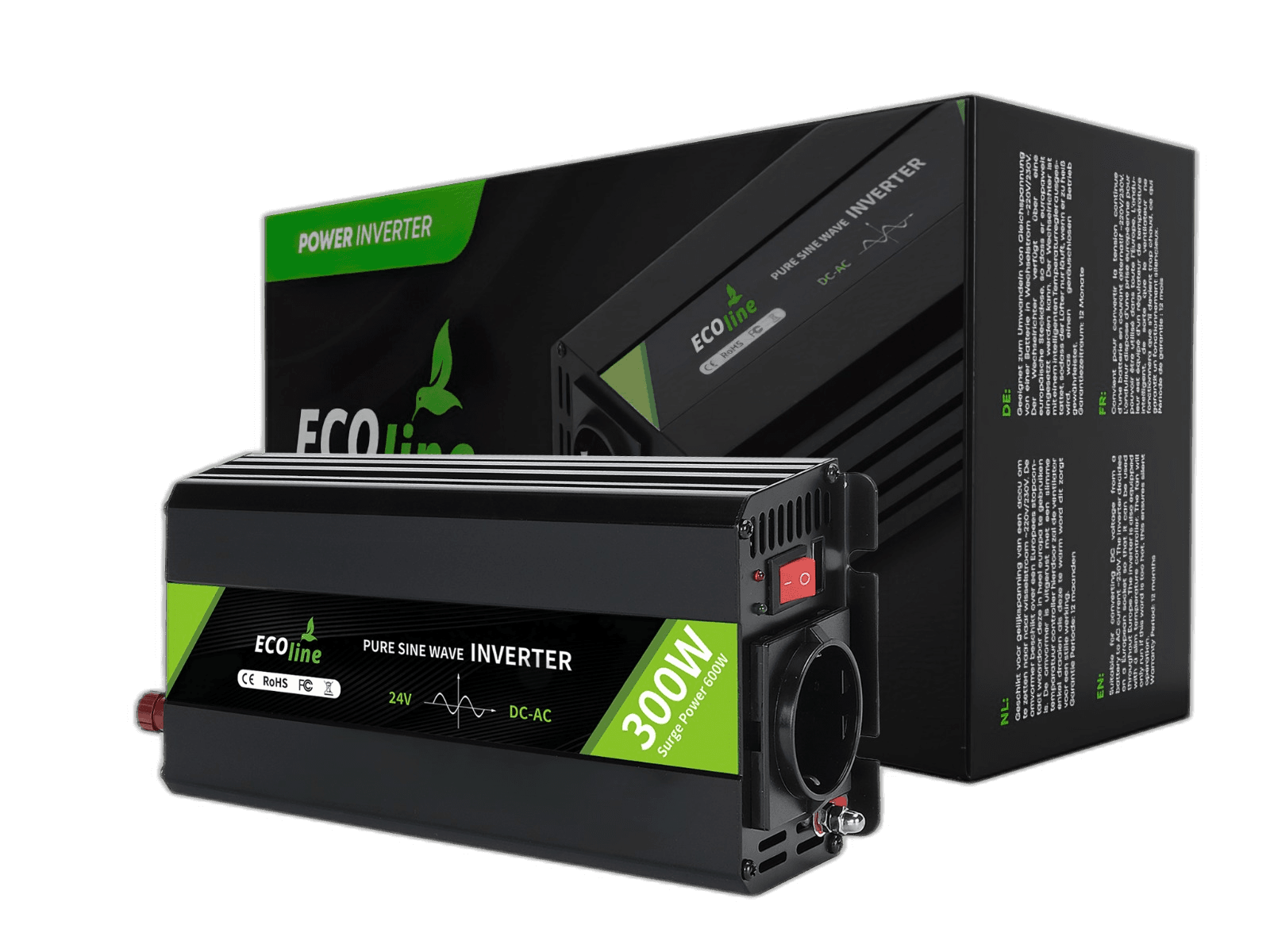 EcoLine - Wechselrichter 24 V auf 220 V/230 V - 300 W Leistung - reine Sinuswelle - Spannungswandler