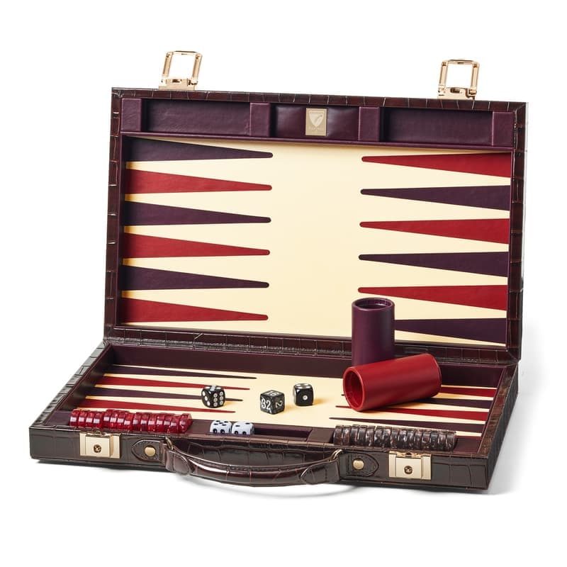 Aspinal of London 15-Zoll-Backgammon-Set in tief glänzendem Amazon Brown Croc