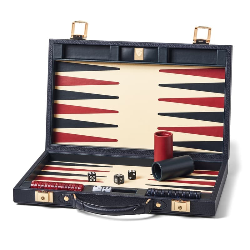 Aspinal of London 15-Zoll-Backgammon-Set in Marineblau Kieselstein