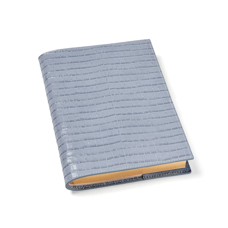 Aspinal of London A5 Refillable Luxury Journal in Deep Shine Sky Blue Small Croc