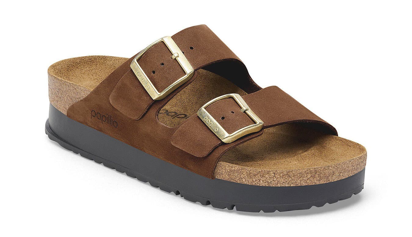 Birkenstock Arizona PAP Flex Platform Nubuk Leather Narrow Fit Brown Damen - Sandalen Birkenstock - Braun - 1028366-8 - Size: 8