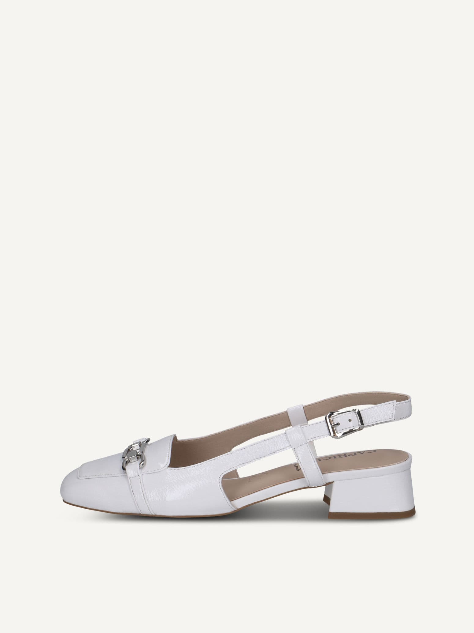 CAPRICE Slingpumps, weiß, aus Leder mit Trapezabsatz, Gr. 39