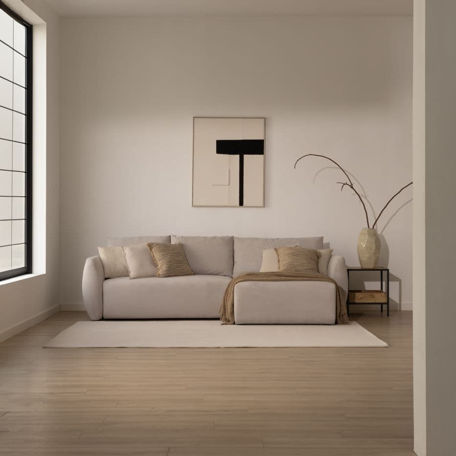 Lagos schlafsofa mit verschiebbaren sitzen und beidseitig montierbarer chaiselongue 3-sitzer beige
