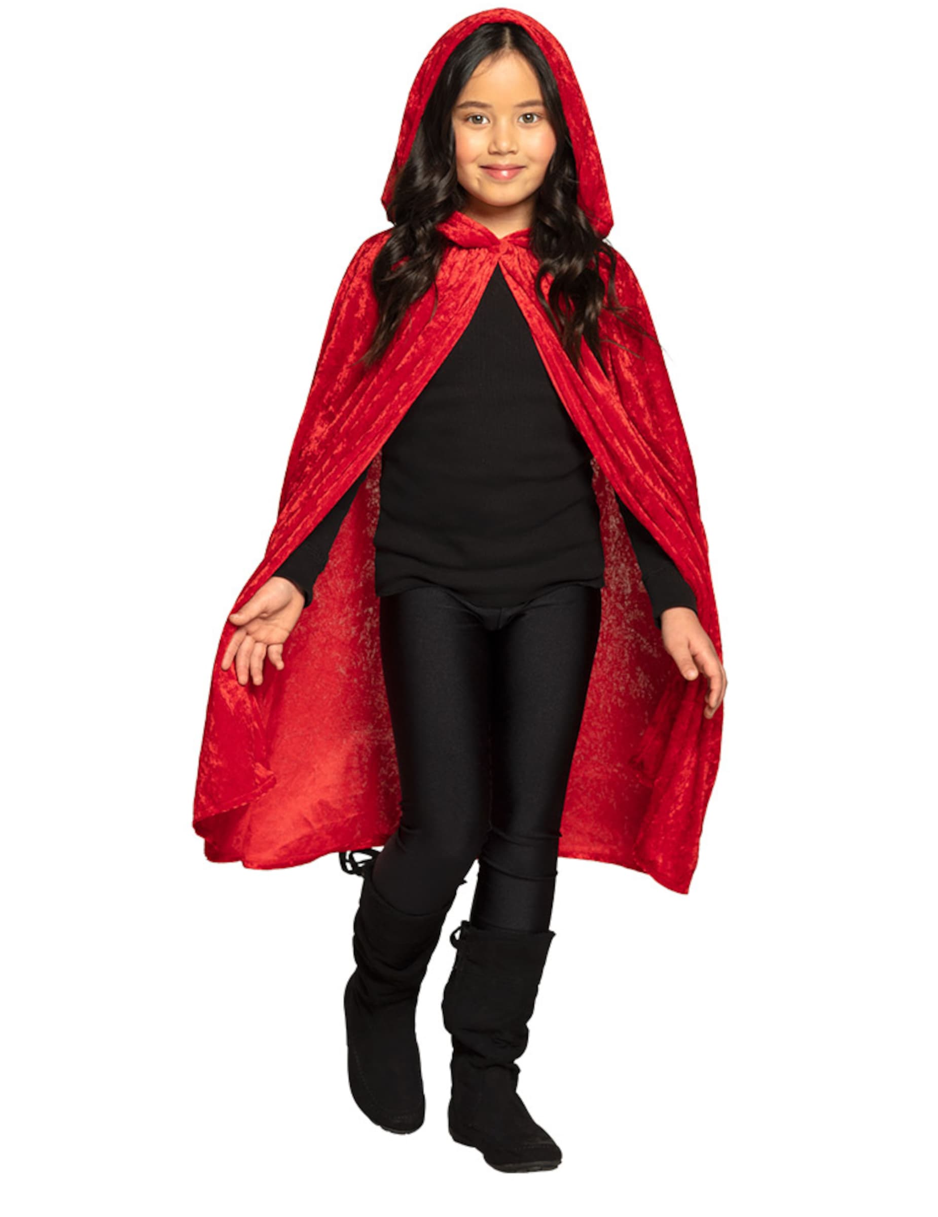 Samtiger Kapuzenumhang für Kinder Rot 115 cm
