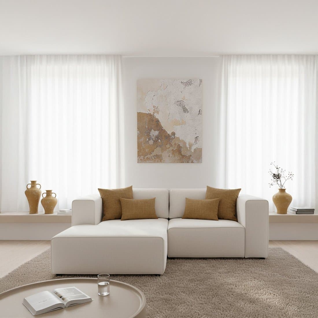 2-Sitzer Modulsofa mit Chaiselongue links Beige Owen