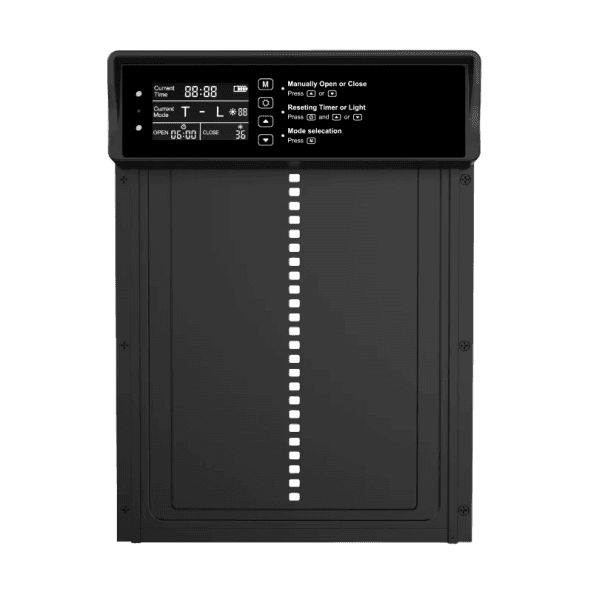 Solar-Hühnerstalltür mit Timer und Lichtsensor, selbstöffnende Hühnertür mit Fernbedienung, 33 x 24,3 cm