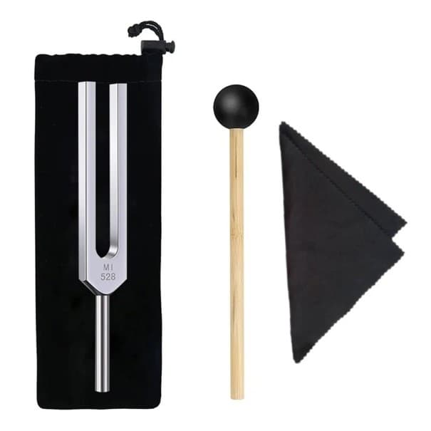 Stimmgabel 528Hz aus Aluminium Klangtherapie Meditationswerkzeug zur Heilung mit Schlägel Samtbeutel und Reinigungstuch
