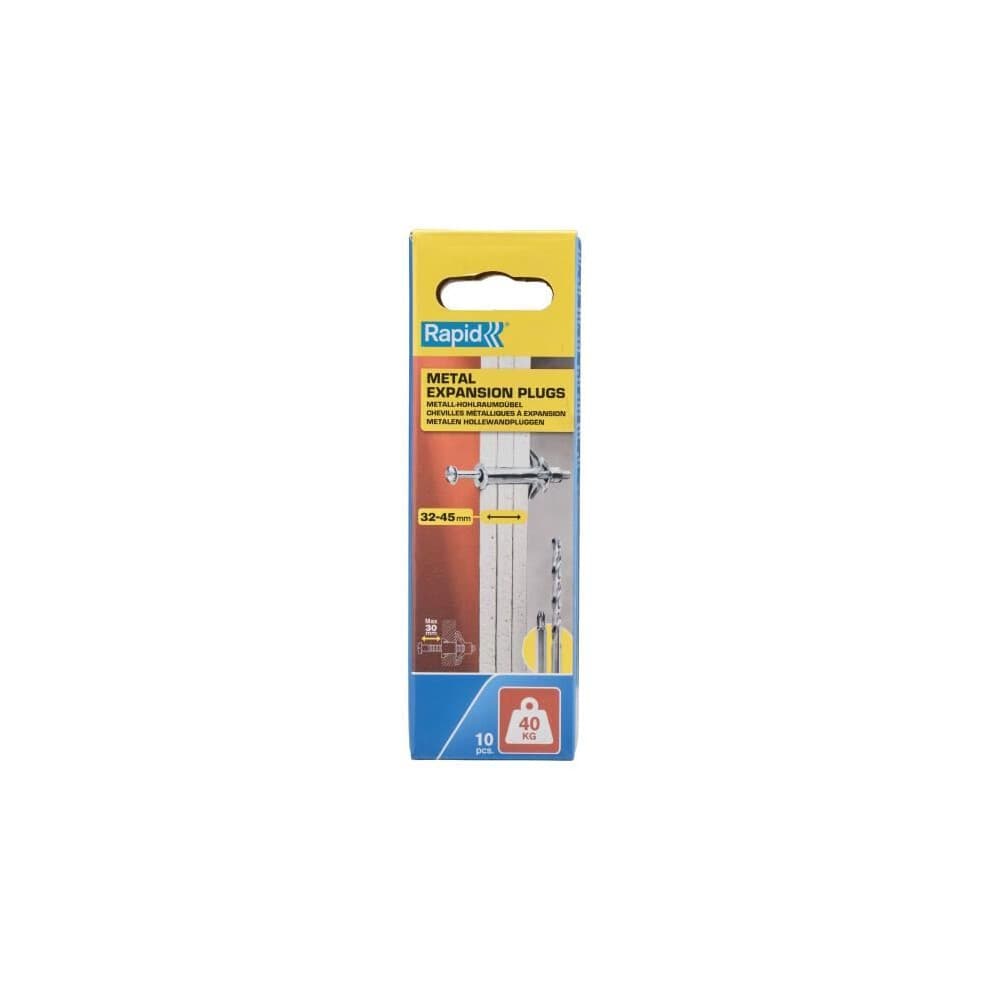 RAPID - Metall-Hohlraumdübel für Gipskartonplatten 32-45mm | Packung 10 | Maximalbelastung 40 kg | - (5001552)