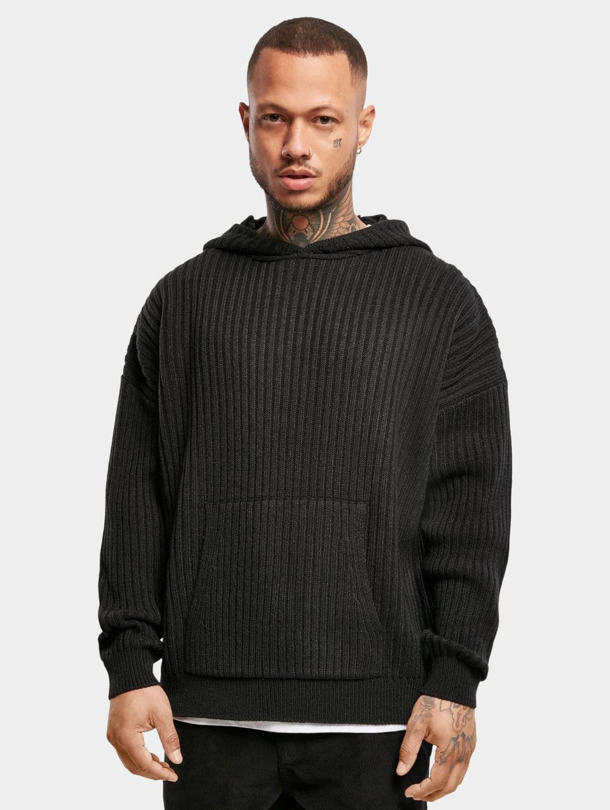 lässiger URBAN CLASSICS Herren Hoodie große Kapuze Kordelzug 5 g/m² Schwarz