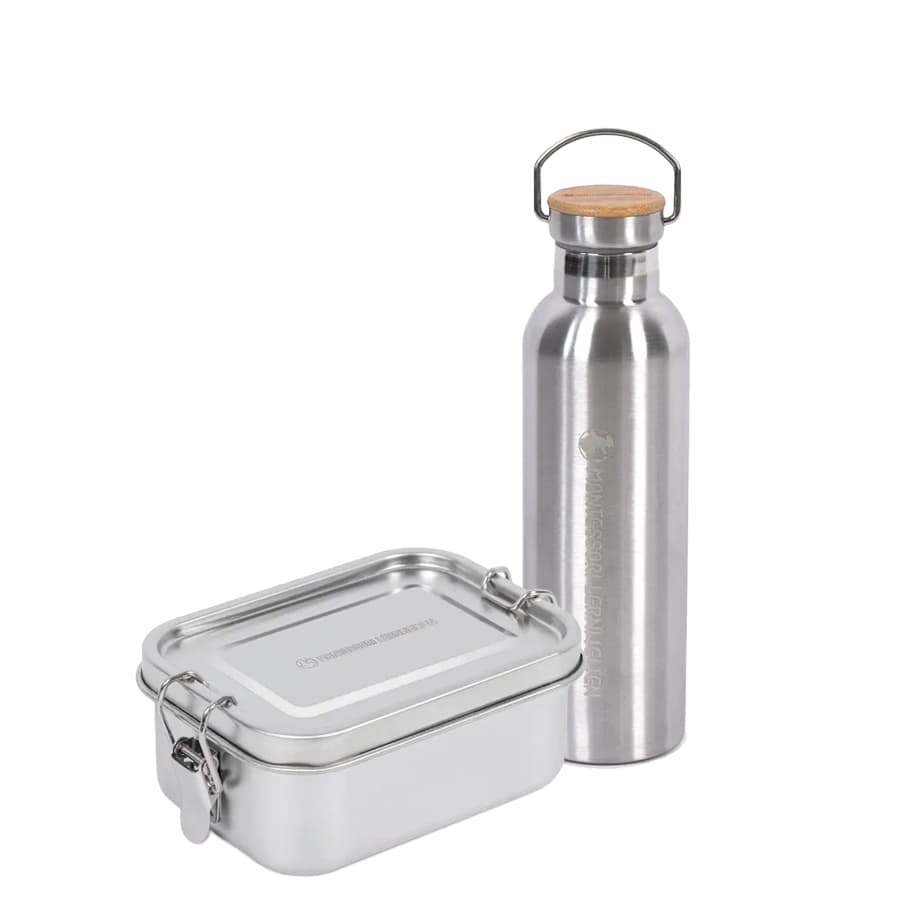 Set: Edelstahldose und Edelstahlflasche