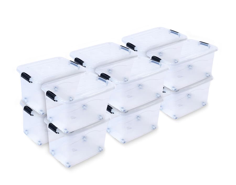 12 x XL Aufbewahrungsbox mit Deckel - stapelbar und rollbar