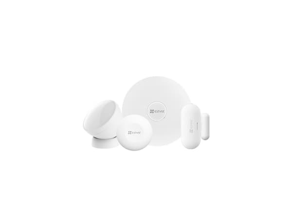 EZVIZ 4-teiliges Sicherheitssystem. Behalten Sie Ihr Zuhause mit einem praktischen Sensor-Kit besser im Auge. Enthält: Hub, zwei Sensoren, Smart