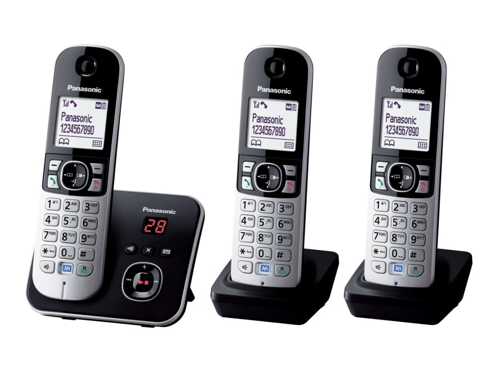 Panasonic KX-TG6823, DECT-Telefon, Freisprecheinrichtung, 120 Eintragungen, Anrufer-Identifikation, Silber, Weiß