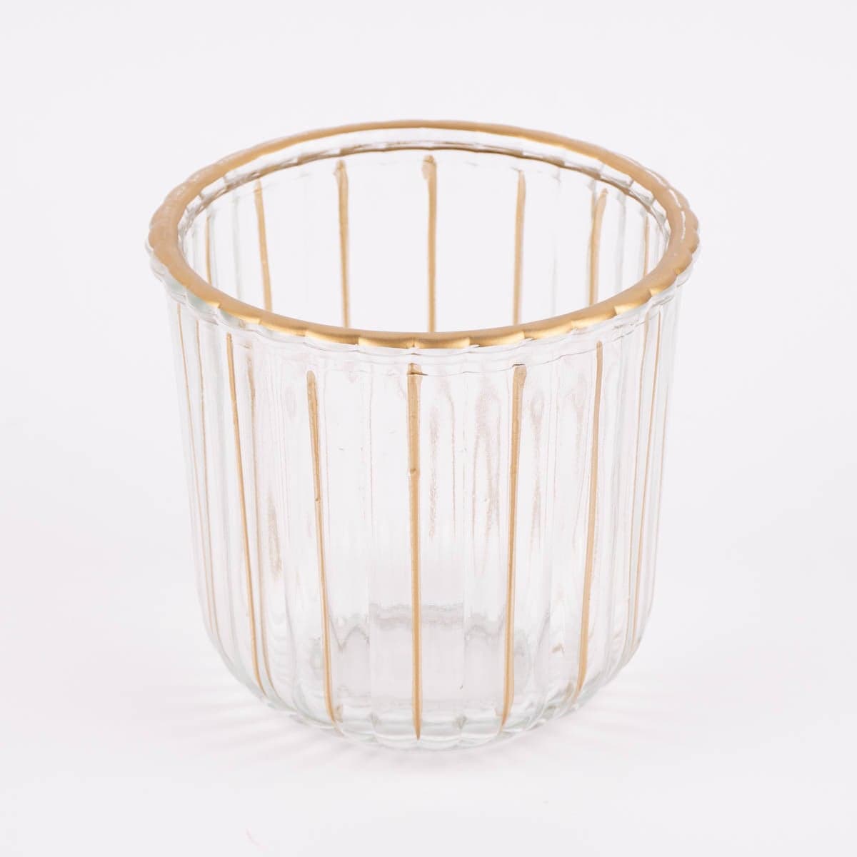 Dekoglas breit mit Prägemuster Streifen Glas goldfarbig 14x13,5cm