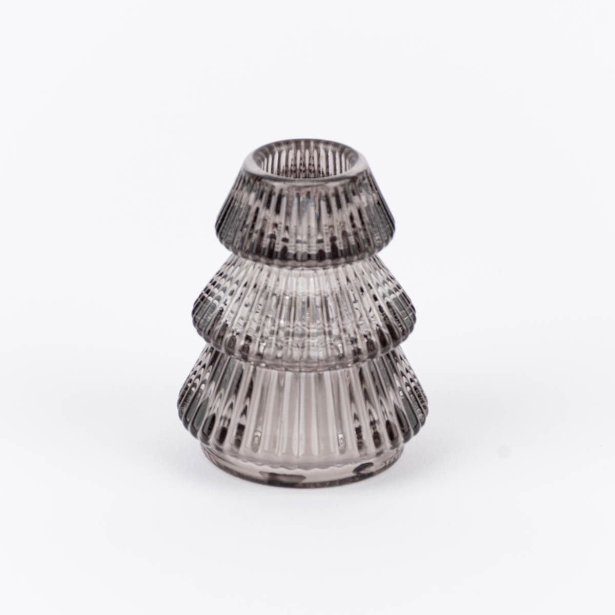 Kerzenhalter Tanne für Stabkerzen aus Glas Rillen 6x8,5cm grau oder transparent