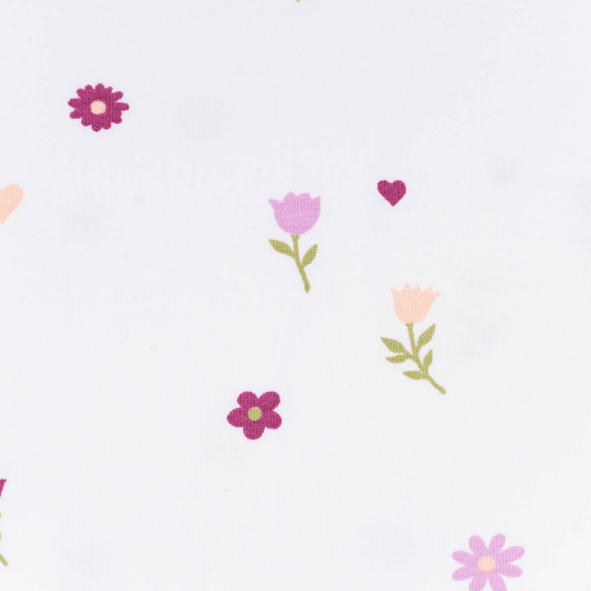 Jersey Stoff Bio Organic FLOWERS Blumen Herzen weiß lila 1,45m Breite