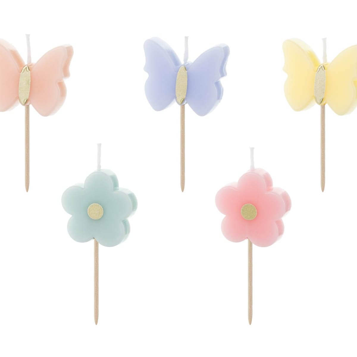 5 Stück Geburtstagskerzen Schmetterlinge und Blumen Farbmix 3,5cm