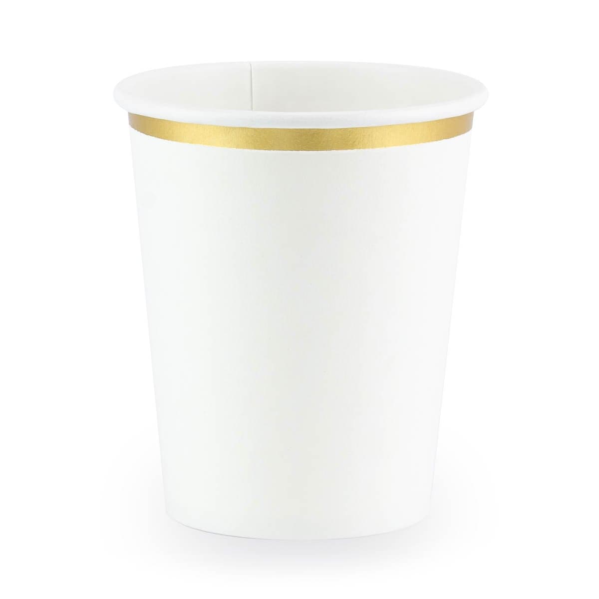 Pappbecher einfarbig weiß mit goldfarbiger Bordüre 6 Stück 260ml