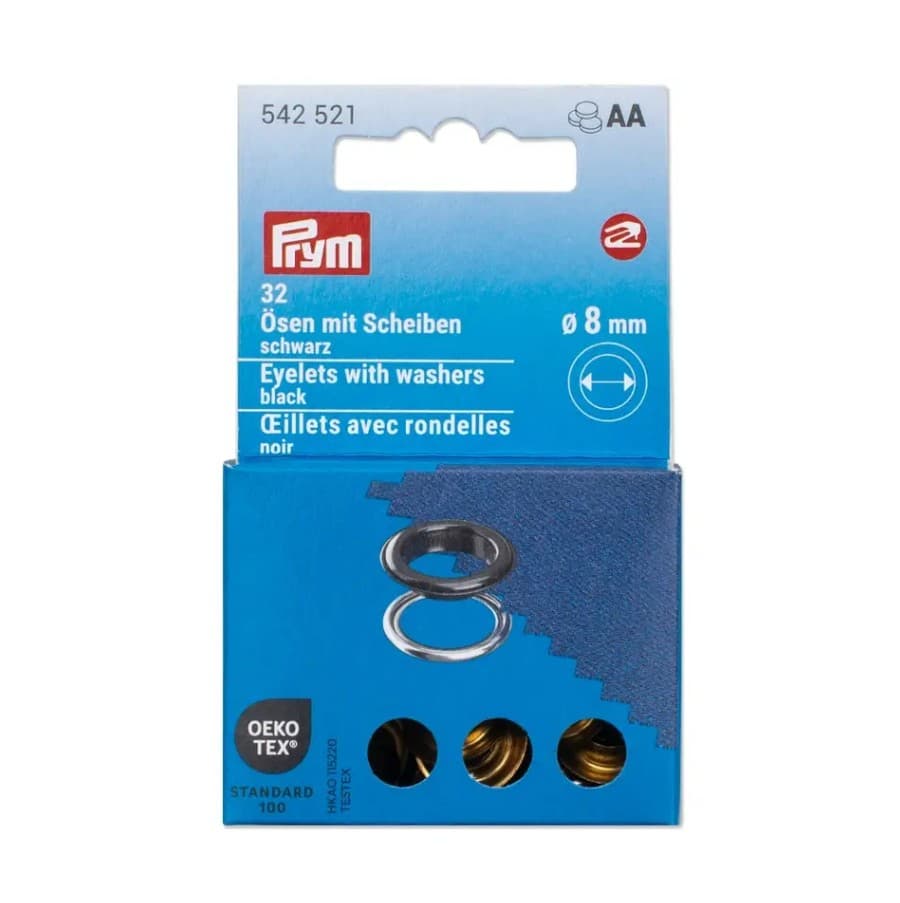 Ösen mit Scheiben 8mm schwarz/silberfarbig 32 Stk von Prym