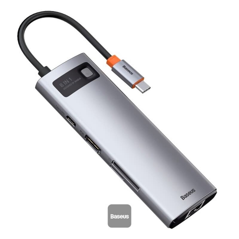 Baseus Metal Gleam Series, 8-in-1 multifunktionale Type-C HUB Dockingstation – grau