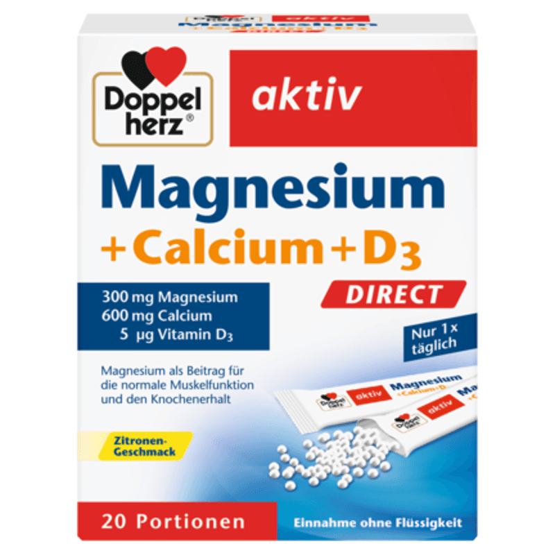 Doppelherz aktiv Magnesium + Calcium + Vitamin D3 DIRECT 20 Portionsbeutel