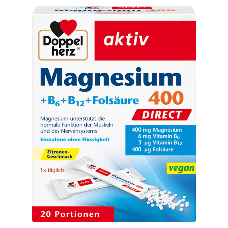 Doppelherz Aktiv Magnesium 400 + B6 + B12 + Folsäure Direkt 20 Beutel