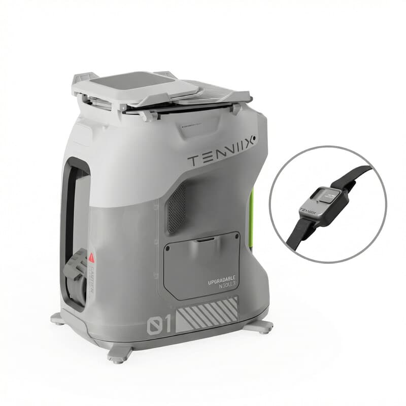 TENNIIX Auf Lager, Lieferung am nächsten Tag! KI-Tennisroboter Grundmodell in Mintweiß, 100+ Aufschlagmodi, Sprach- und App-Steuerung, LED-Display,