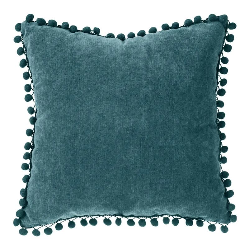 Pompon-Kissen 40 x 40 cm türkis