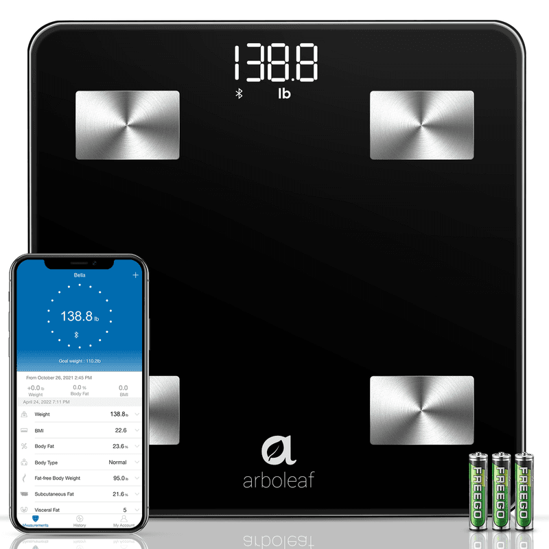Arboleaf Smarte Personenwaage, Bluetooth-App-Synchronisation, präzise BMI- und Muskelmasse-Analyse, 14 wichtige Körperwerte,