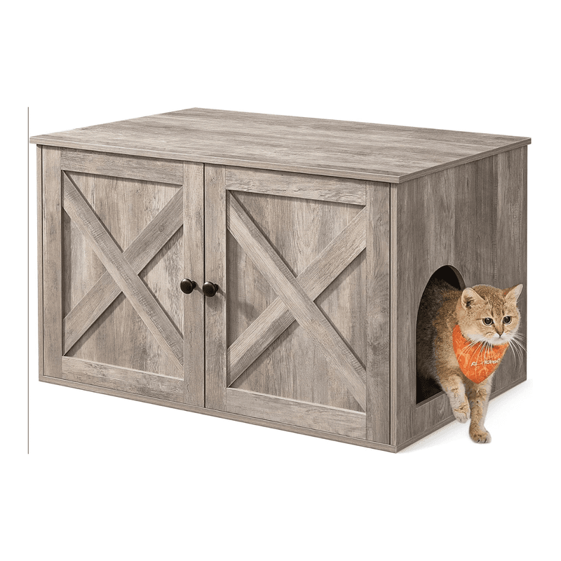 Ochama Katzenklo-Schrank, Verstecktes Katzenklo-Möbel mit Herausnehmbarer Trennwand, Beistelltisch, Katzenhaus für Innenräume, 80 x 53 x 50 cm,