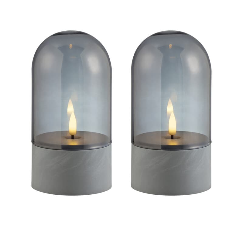 Brilliant LED-Kerzen-Tischleuchten, 2er-Set, 16 x 8 cm, Rauchglas, 2500 K, Grau