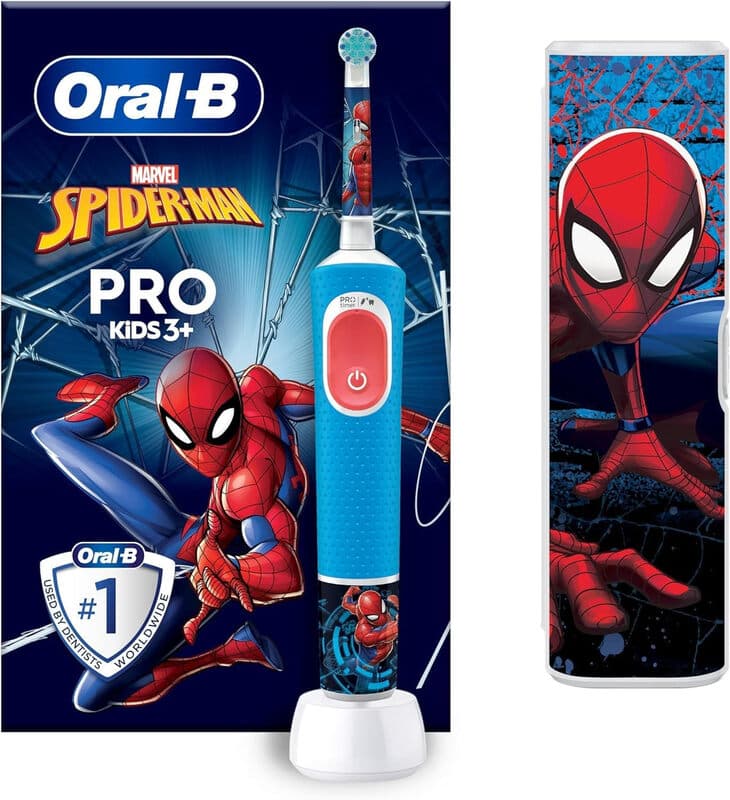 Oral-B Pro Kids Spiderman Elektrische Zahnbürste, für Kinder ab 3 Jahren, inklusive Sensitiv-Modus für Zahnpflege, extra weiche Borsten, 1